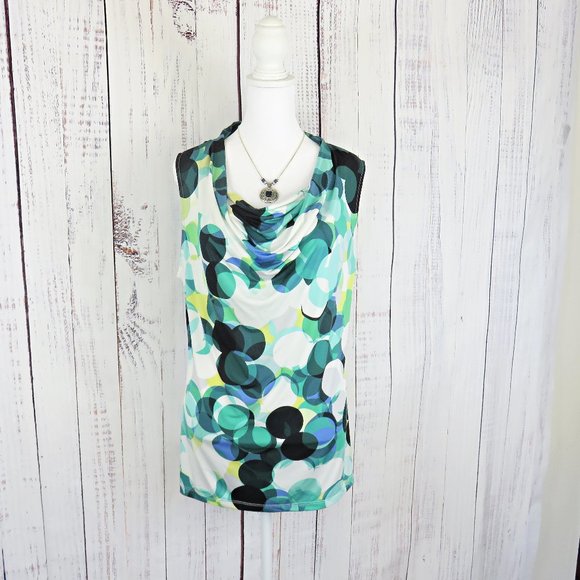 Blue and Aqua Circle Pattern Cowel Neck Tank Top.....325 - Picture 3 of 8
